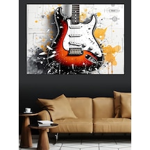 Soyut Renk Sıçramalı Elektro Gitar Dekoratif Kanvas - Mdf Ahşap Tablo