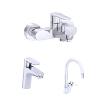 Artema A43058 Nuvo Banyo + A43401 Neva Soft Eviye + A42966 Nuvo Round Lavabo Bataryası  3'lü Set Krom