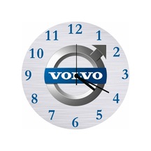 Volvo Araba Firma Logoso Çap 30cm Sessiz Akar Bombeli Gerçek Cam Duvar Saati Gri - Mavi