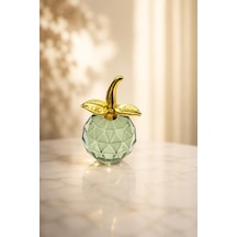 Mini Kristal Cam Dekoratif Elma Biblo 6.5 Cm Gold Yapraklı Modern Masa Ofis Süsü 01883955
