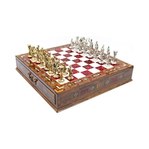 Saklamalı - 788 - Satranç Roma Oymalı Sc38s - 38cm, Kırmızı Tahta - Muratech - - Sc38k