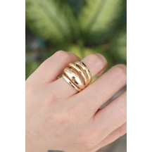 Pirinç Gold Renk Ayarlanabilir Tırtıklı Bombe Yüzük - Ebj240608w24847 Beyaz