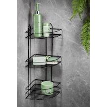 3 Katlı Siyah Yapışkanlı Banyo Köşeliği Düzenleyici, Şampuanlık, Paslanmaz Metal Köşelik Duş Rafı - EK-03