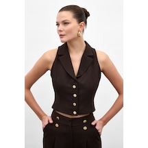 Sateen Eva Yelek - Kahve-136980 Kahve