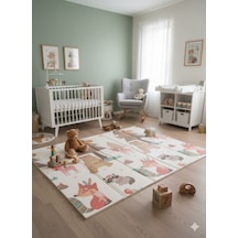 Katlanabilir Çift Taraflı Eğitici Çocuk Oyun Matı, Halısı 180x150 Taşıma Çantalı - Ayı