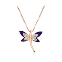 Gümüş Lacivert Yusufçuk Kadın Kolye (551173648)