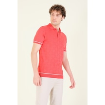 Giyim Dünyası Erkek Desenli Polo Yaka Merserize T-shirt Mercan 001