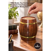 5 Adet Pirinç Ahşap Fıçı Kumbara 1996 Model, Fıçı Formu, Masaüstü Para Kutusu, Piggy Bank Money Box