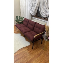 Modern Avcılar Balkon, Bahçe, Cafe - Metal Kanepe Koltuk Takımı 3 Lü Bordo