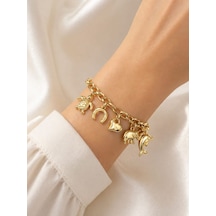Cm Jewelry Yaz Temalı Charm Bileklik Gold Deniz Figürlü Zincir Bileklik Altın