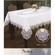 155x260 Cm Nora Model Krem-krem Keten Tablecloth Şık Ev Dekoru