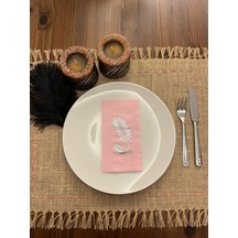Gümüş Yaldızlı Pembe Palmiye Peçete 16 Adet