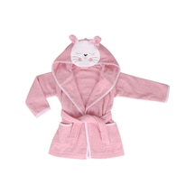 Baveno %100 Pamuklu Kedi Desenli Çocuk Bornozu Pembe