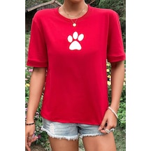 Unisex Paw Baskılı T-shirt Kırmızı