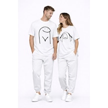 Sevgili Kombini Çift Tişört Oversize Unisex Matching Couple Minim Beyaz