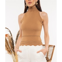 Aqe Fashion Kadın Halter Yaka Dantel Detaylı Bluz Camel-Camel