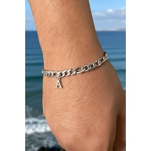Kişiye Özel Harfli Figaro Unisex Çelik Bileklik Sevgiliye Eşe Hediye Ack06ht Metalik