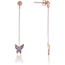 Karışık Renkli Kelebek Model Zirkon Taşlı Rose Kaplama Gümüş Kadın Küpe 201025007 Gümüş