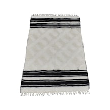 Kilim Antik El Dokuma Yün Çizgili Tiftik Siirt Battaniyesi 0028 - Yeni - Beyaz