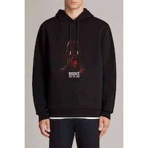Riddick Baskılı Siyah Erkek Örme Kapşonlu Sweatshirt