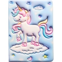 Puffy Cute Unicorn Not Defteri 13 X 18 Cm 96 Ypr. Çizgili Açık Mavi
