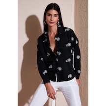Lela Çiçekli Regular Fit Bayan Gömlek 67044532S4 Siyah