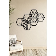 Hexagon Tree Metal Duvar Tablosu - Siyah - 6 Parça