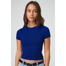 Saks Bisiklet Yaka Basic Kadın Tişört Mg1725 Saks