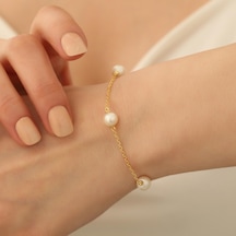 925 Ayar Gümüş Cream Tatlısu İncisi Bileklik-7.15mm