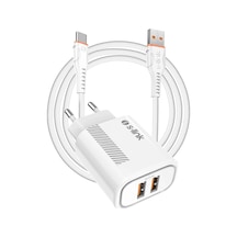 S-link Sl-ec50 Sl-ec50t 5v 2400ma Type-c Kablolu 2 Usb Çıkışlı Beyaz Ev Şarj Adaptörü Kdo