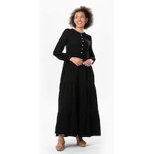 Uzun Kol Akay Uzun Düğme Detay Yazlık Müslin Elbise Siyah Syh-siyah