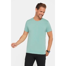 Tudors Erkek Slim Fit Dar Kesim Pamuklu Yumuşak Doku Likralı Esnek Kumaş Basic Yeşil Bisiklet Yaka Tişört-31221 Yeşil