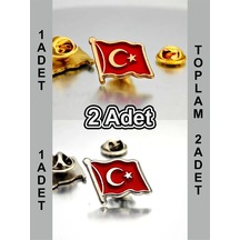 2 Adet Türk Bayrağı Gold&gümüş Yaka Rozeti 1772 Çok Renkli