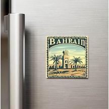 Bahreyn Bahrain - Posta Pulu Temalı Ülke - Baskılı Buzdolap Magneti Kare - 9x9 Cm