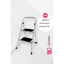 Portalife 2 Basamaklı Beyaz Çelik Merdiven Ekstra Güvenli & Ultra İnce Katlanabilir Tasarım