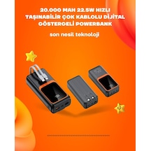 Powerbank 20000 Mah 22.5w Hızlı Şarj, Dahili Kablolu, Lcd Ekranlı Şarj Cihazı Çok Renkli