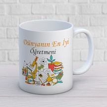 Dünyanın En İyi Öğretmeni - Öğretmenler Günü Temalı Baskılı Kupa Bardak Mod2 Beyaz
