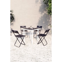 Balkon Bahçe Mutfak 5'li Bistro Set Masa Sandalye Takımı Siyah - Beyaz