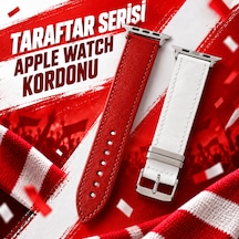 Goldoni Apple Watch Uyumlu Kırmızı Beyaz İnce Hakiki Deri Taraftar Kordonu Metal Köprülü