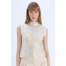 DeFacto Regular Fit Yarım Balıkçı Yaka Parlak Triko Süveter E5571AX24CWER105 Ekru
