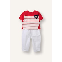 Defacto Çizgili Tişört Pantolon 2li Takım Kız Bebek H2817a526smrd63 Kırmızı-rd63