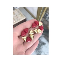 Yeni Seri Gold Kırmızı Detaylı Küpe