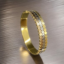316l Çelik Bileklik Antialerjik Gold Ve Gümüş Renkli Şık Tasarım Zarafeti Çıkaran Parlak Dokunuşlar - 1196 Gold - Gümüş