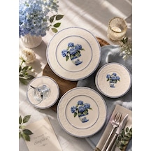 24 Parça Vintage Hydrangea Pasta Çay Takımı Seti -6104 Mavi