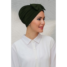 Hürrem Bone Haki Pratik Hazır Geçmeli Tesettür Bone Sandy Kumaş Fiyonklu Büzg (545490883) Haki