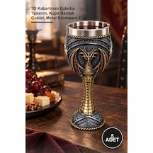 5 Adet Paslanmaz Çelik Kadeh 3d Kabartmalı Ejderha Tasarım, Kupa Bardak Goblet, Metal Drinkware Cup