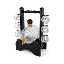 Ahşap Standlı Cam Fıçı Ve 6 Shot Bardaklı İçki Servis Seti Alk5602 Düz Renkli