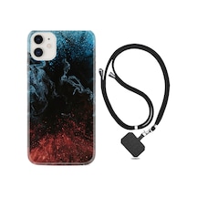 Apple Uyumlu iPhone 11 Kılıf Boyun Askılı Red Blue Black Abstact 1386