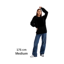Pxm Oversize 3 Iplik Şardonlu Sweatshirt Düz Kadın Siyah Siyah