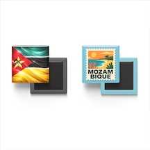 9x9 Cm Buzdolap Magnetleri - Mozambik Bayrağı Ve Posta Pulu Tema - 2'li Set Magneti